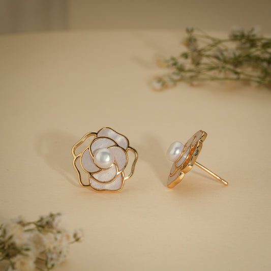 Mother of Pearl Floral Stud Earrings – Anti Tarnish Gold Plated