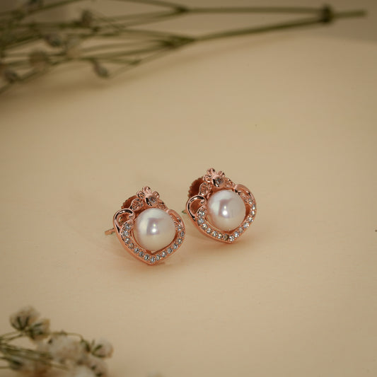 Royal Pearl Crown Stud Earrings – Rose Gold Plated Anti-Tarnish Earrings