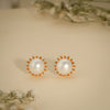 Sunburst Pearl Stud Earrings – Modern Gold Plated Design
