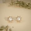 Floral Crystal Pearl Stud Earrings – Elegant Flower Design