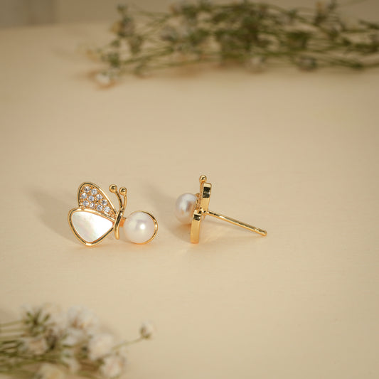 Butterfly Pearl Stud Earrings