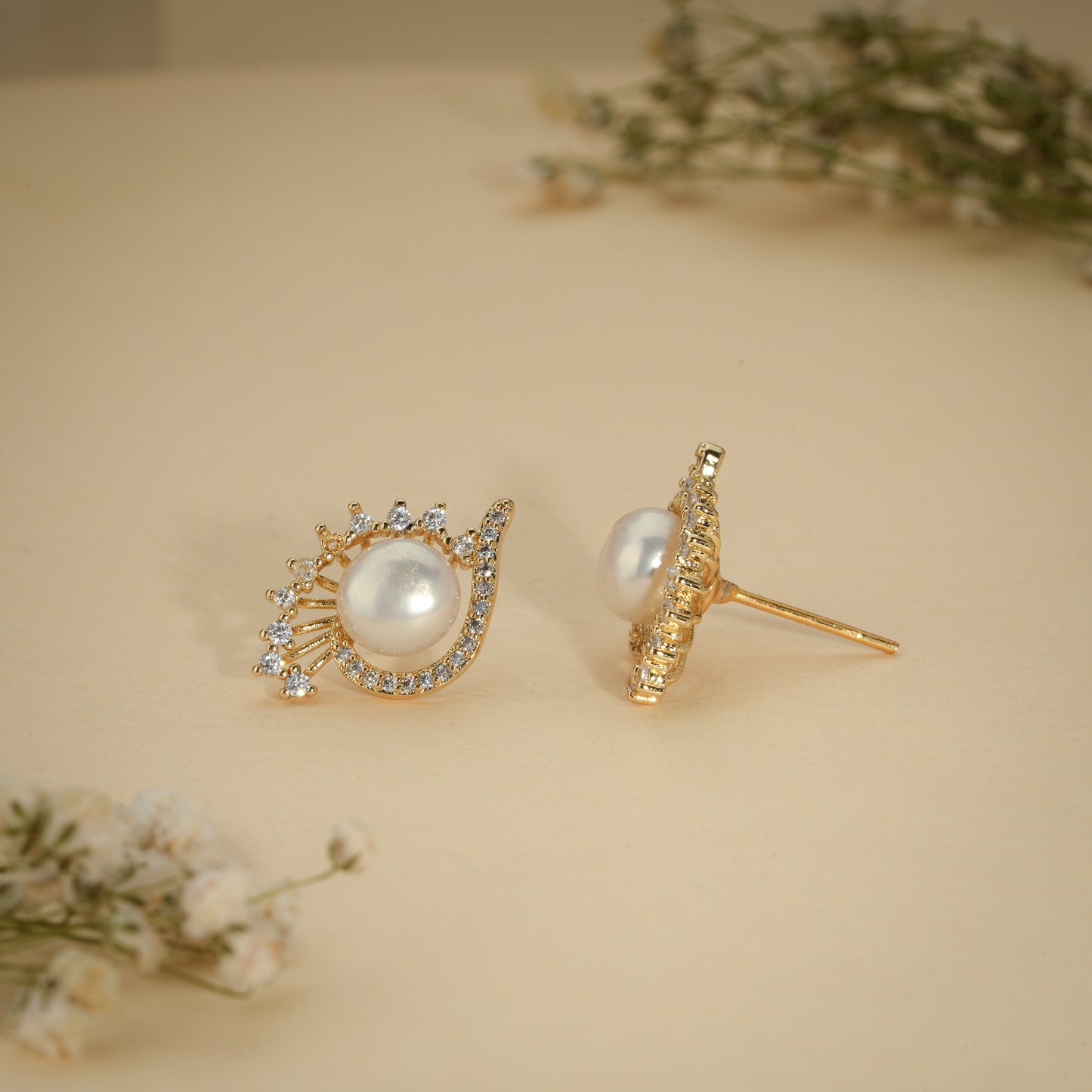 Elegant Pearl Halo Stud Earrings