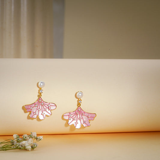 Blush Pearl Floral Drop Earrings – 18K Gold Plated Anti-Tarnish Earrings