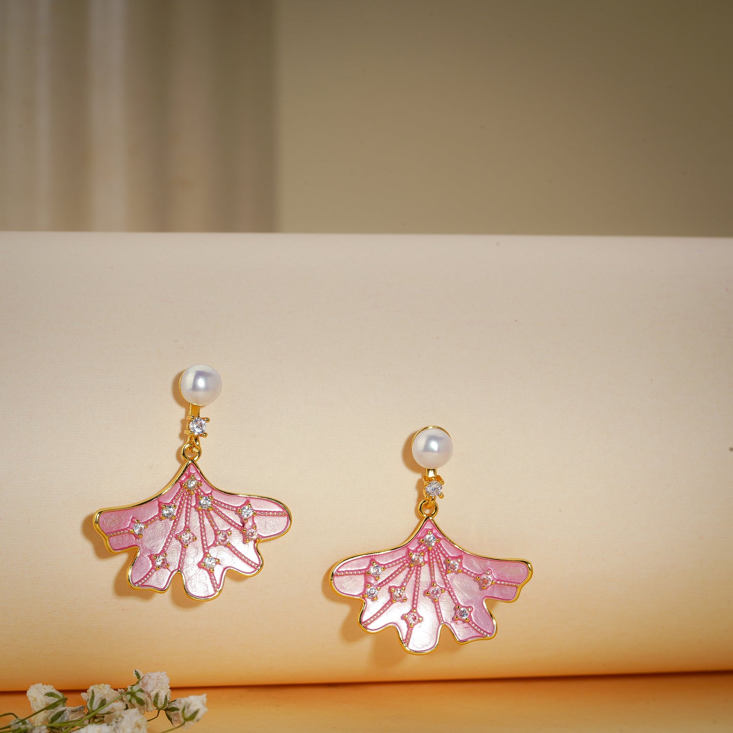 Blush Pearl Floral Drop Earrings – 18K Gold Plated Anti-Tarnish Earrings