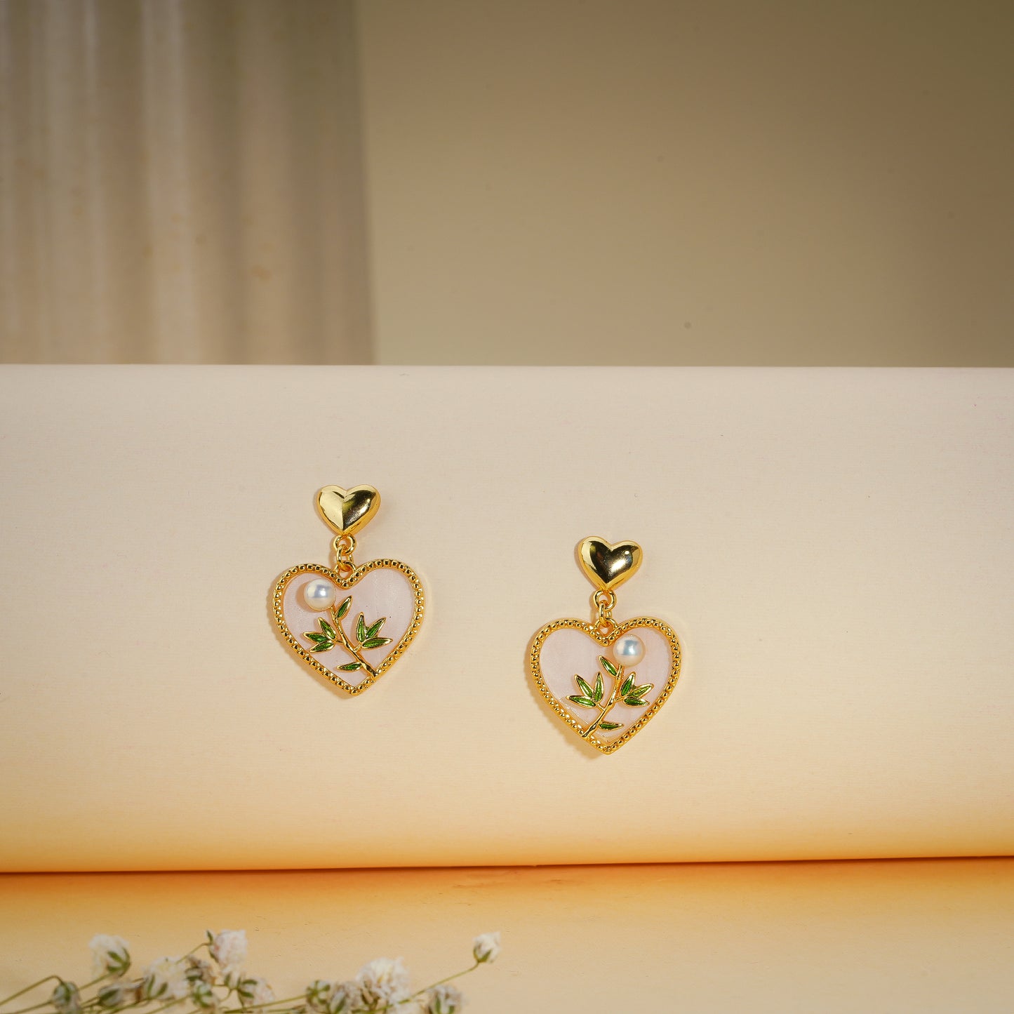 Heart Pearl Stud Earrings