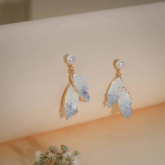 Ice Crystal Petal Drop Earrings – 18K Gold Plated Anti-Tarnish Earrings