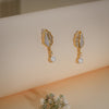 Pearl Luxe Leaf Drop Earrings – 18K Gold Plated Anti-Tarnish Earrings