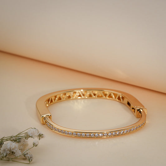 18K Gold Coated Crystal Cuff Bracelet – Anti Tarnish Demi-Fine Jewellery