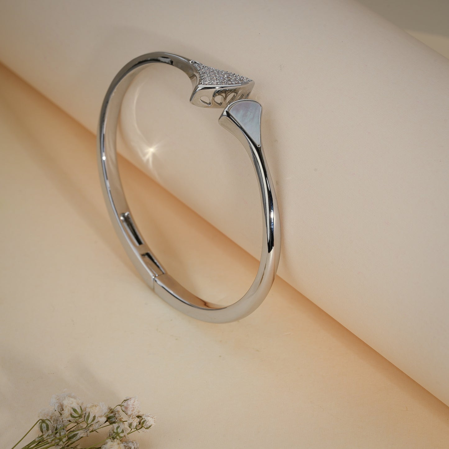 White Gold Coated Crystal Cuff Bracelet – Anti Tarnish Demi-Fine Jewellery