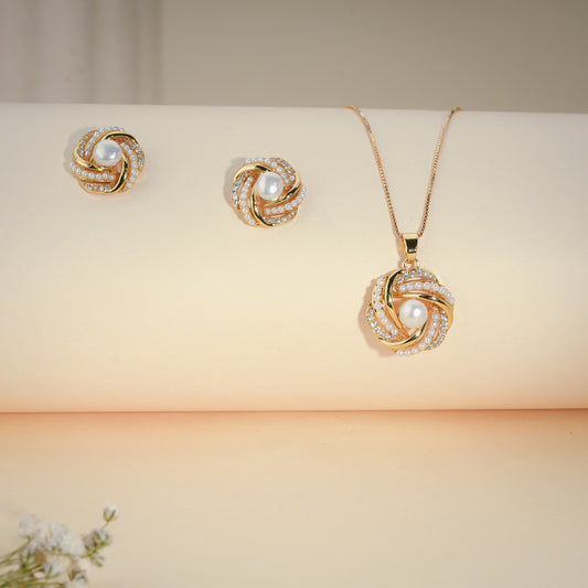 Pearl Swirl Gold Pendant Set