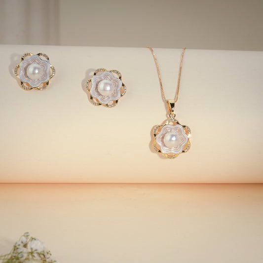Floral Pearl Statement Pendant Set