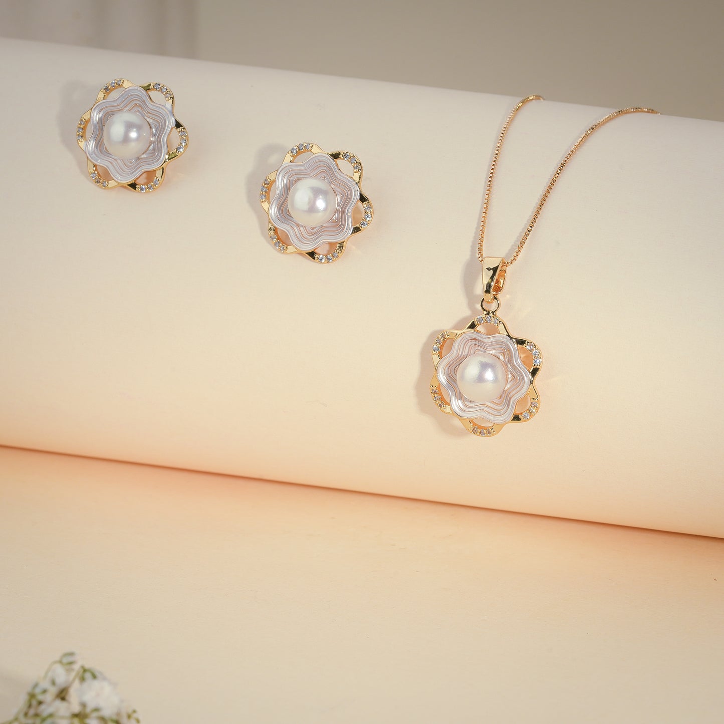 Floral Pearl Statement Pendant Set