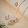 Elegant Leaf Drop Mother of Pearl Pendant Set with CZ – Gold Finish