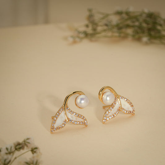 Pearl Leaf Stud Earrings