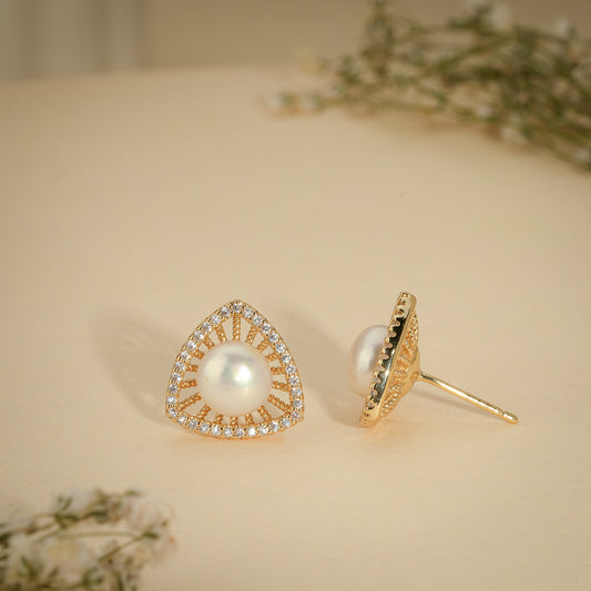 Pearl Triangle Crystal Stud Earrings
