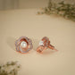 Rose Gold Floral Pearl Stud Earrings – Crystal Flower Design