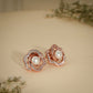 Rose Gold Floral Pearl Stud Earrings – Crystal Flower Design