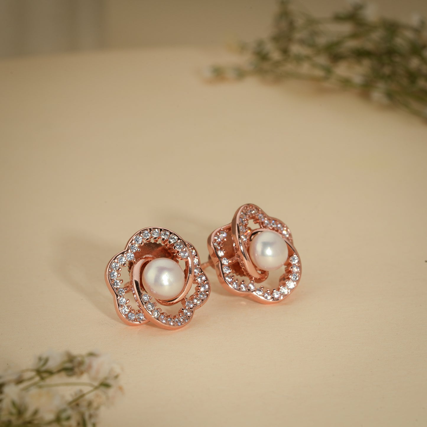 Floral Pearl Stud Earrings