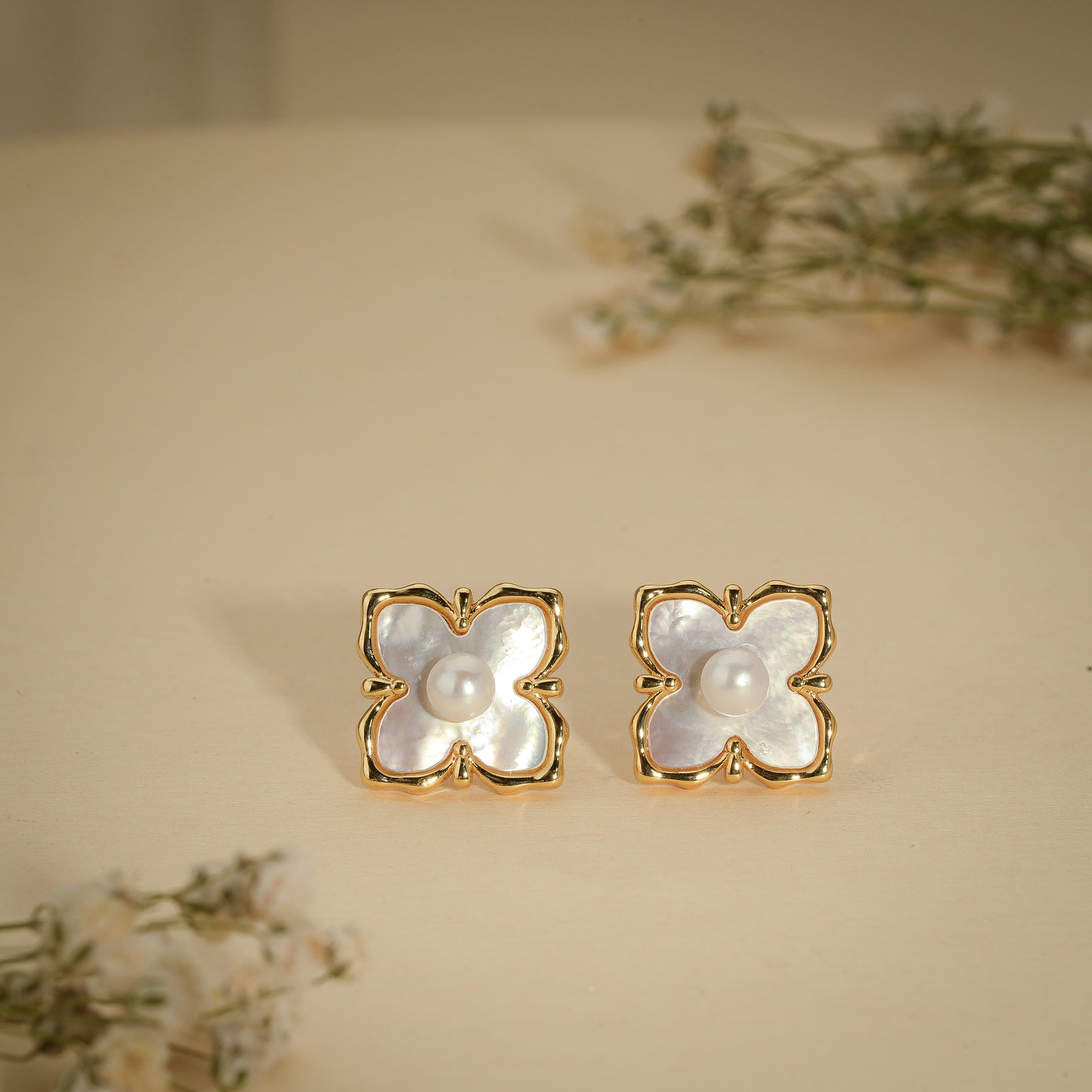 Pearl Blossom Stud Earrings – 18K Gold Plated Anti-Tarnish Earrings