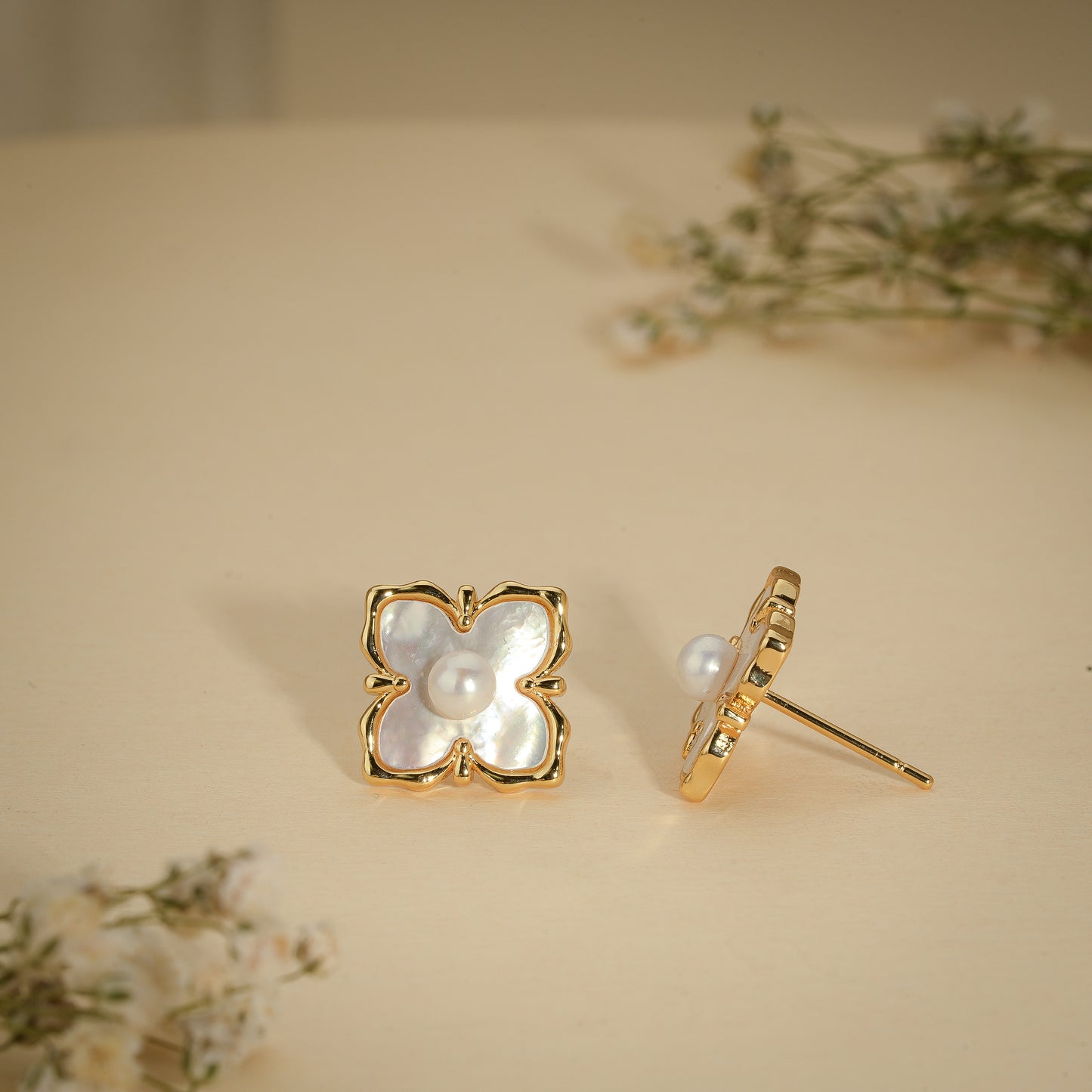 Pearl Blossom Stud Earrings – 18K Gold Plated Anti-Tarnish Earrings