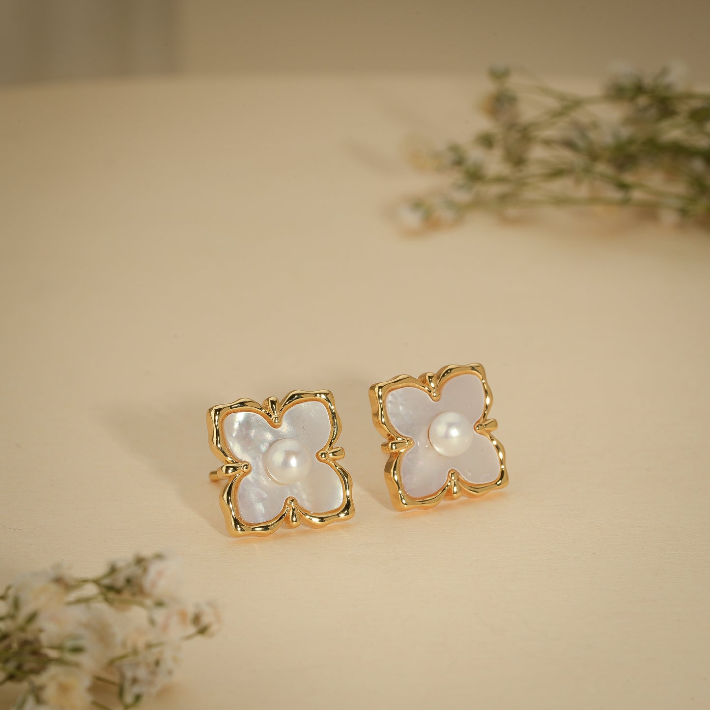 Pearl Blossom Stud Earrings – 18K Gold Plated Anti-Tarnish Earrings