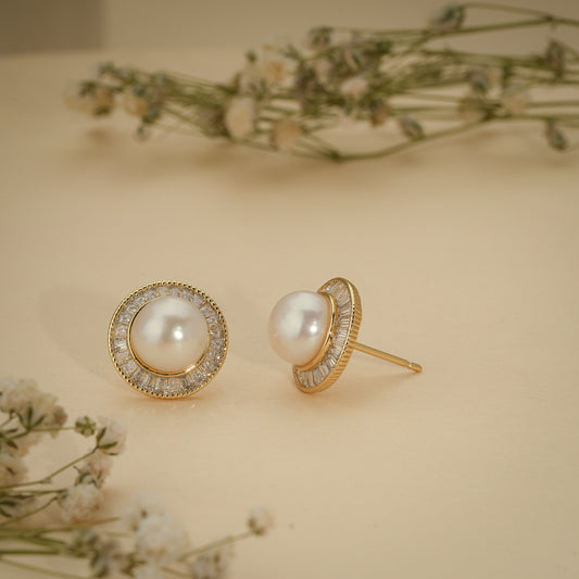 Pearl Halo Crystal Stud Earrings – Luxury Demi Fine Jewellery