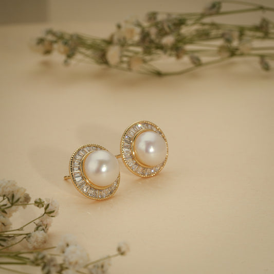 Pearl Halo Crystal Stud Earrings – Luxury Demi Fine Jewellery