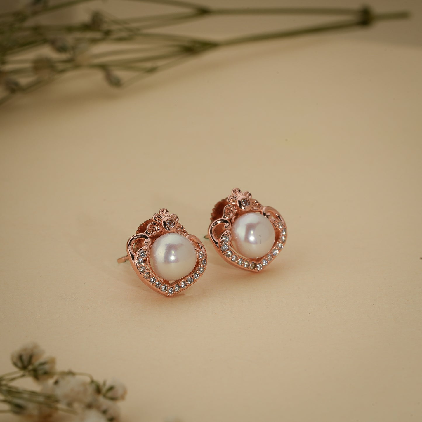 Royal Pearl Crown Stud Earrings – Rose Gold Plated Anti-Tarnish Earrings