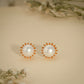 Sunburst Pearl Stud Earrings – Modern Gold Plated Design