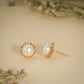 Sunburst Pearl Stud Earrings – Modern Gold Plated Design