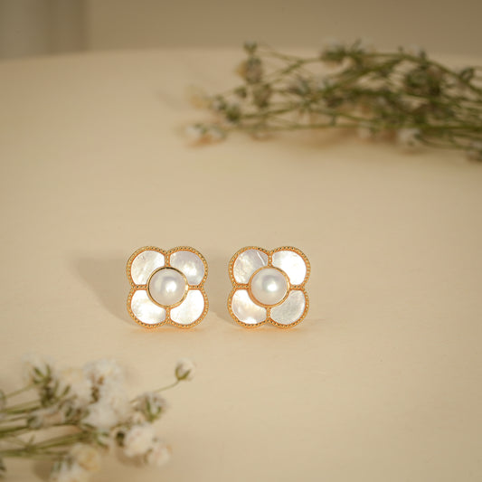 Pearl Clover Stud Earrings – 18K Gold Plated Anti-Tarnish Earrings