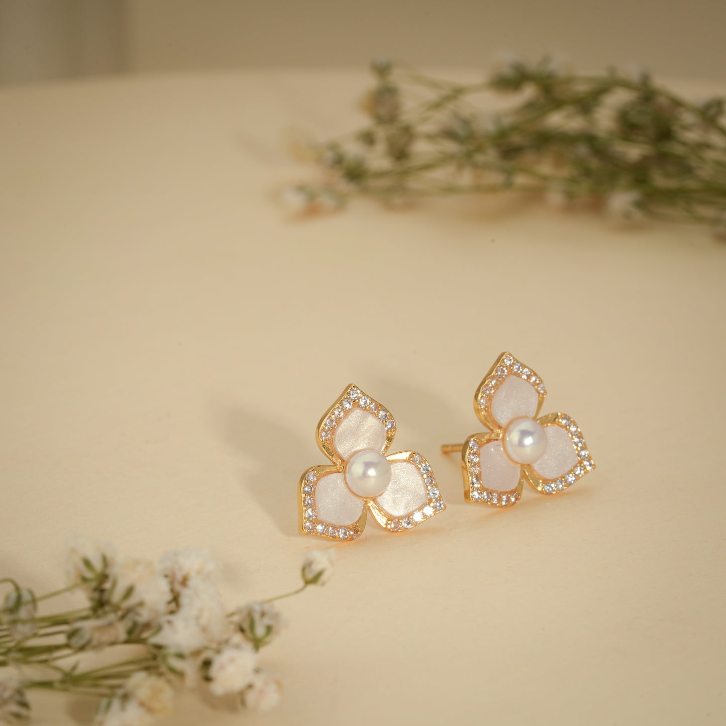 Floral Pearl Stud Earrings