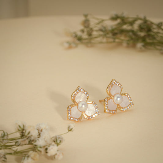 Floral Pearl Stud Earrings