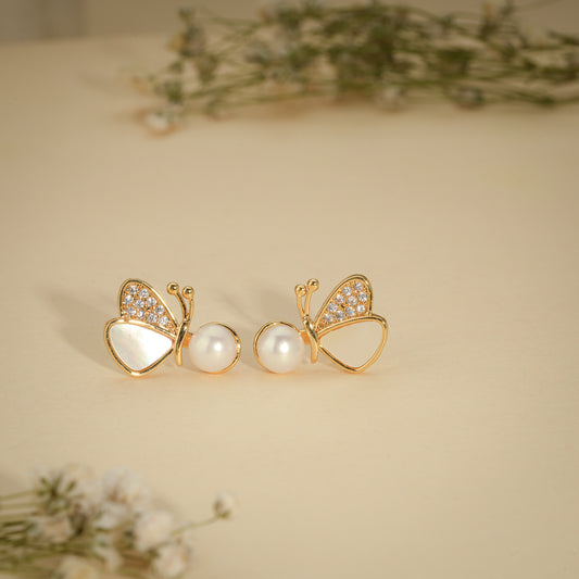 Butterfly Pearl Stud Earrings