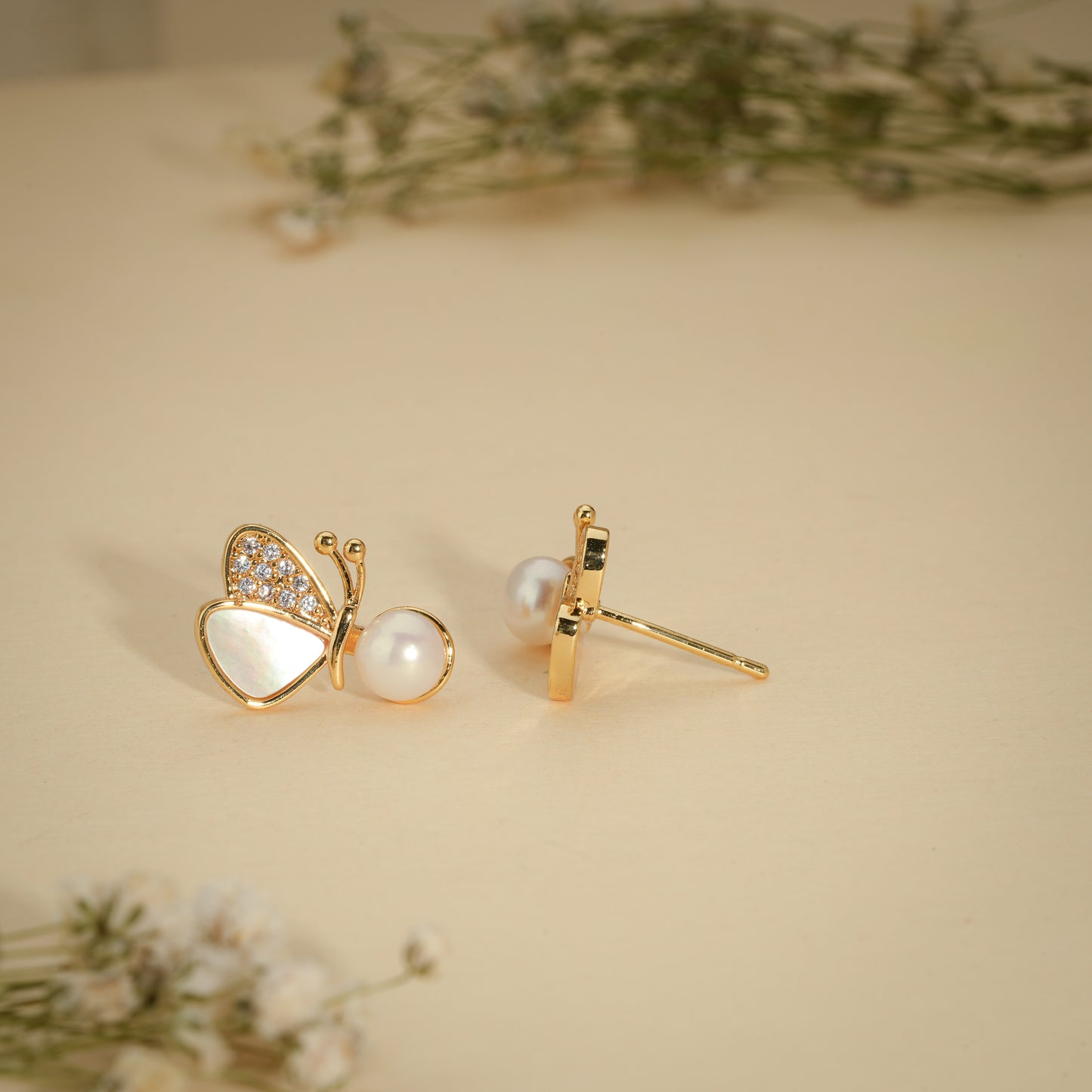 Butterfly Pearl Stud Earrings