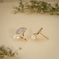 Pearl Leaf Arc Stud Earrings – 18K Gold Plated Anti-Tarnish Earrings