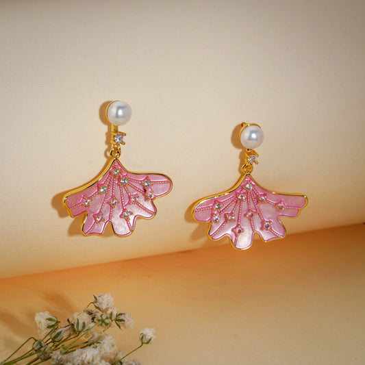 Blush Pearl Floral Drop Earrings – 18K Gold Plated Anti-Tarnish Earrings