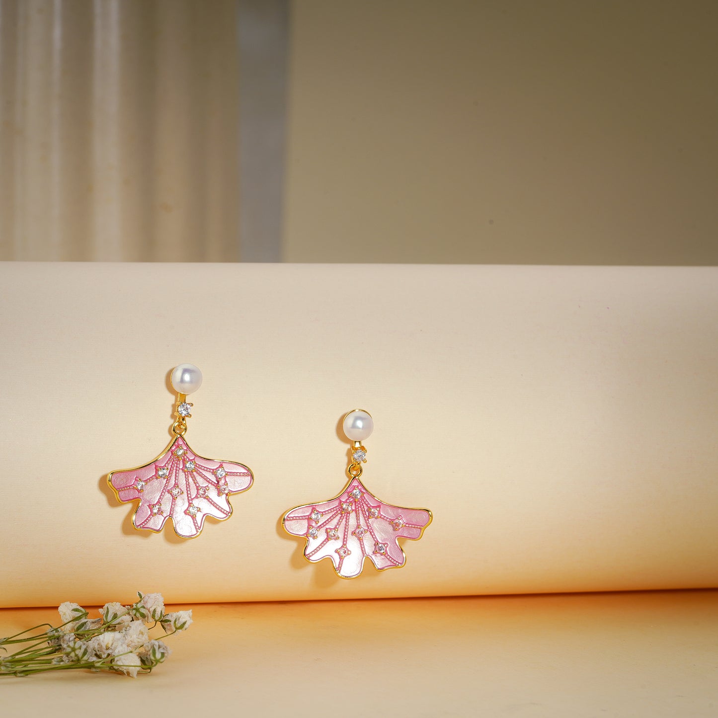 Blush Pearl Floral Drop Earrings – 18K Gold Plated Anti-Tarnish Earrings