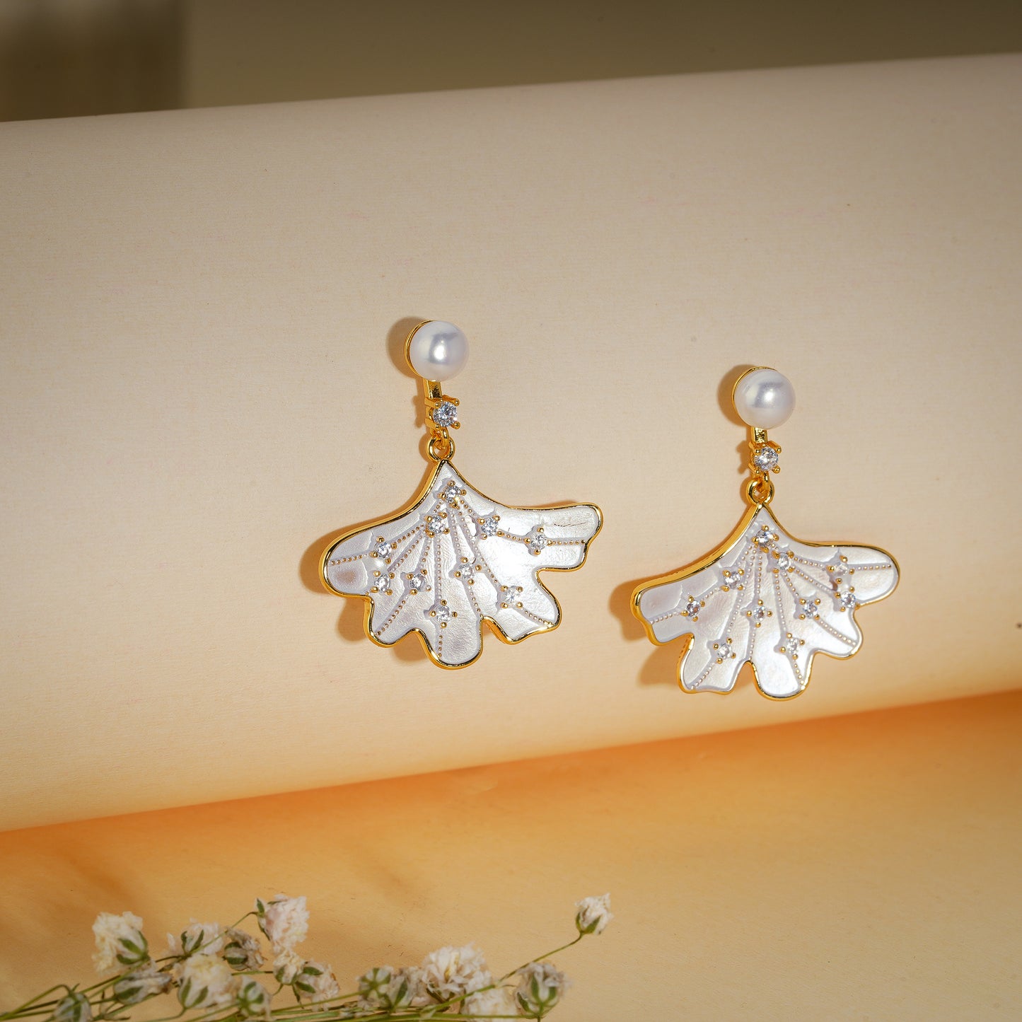 18K Gold Coated Pearl Leaf Drop Earrings – Anti Tarnish Demi-Fine Jewellery