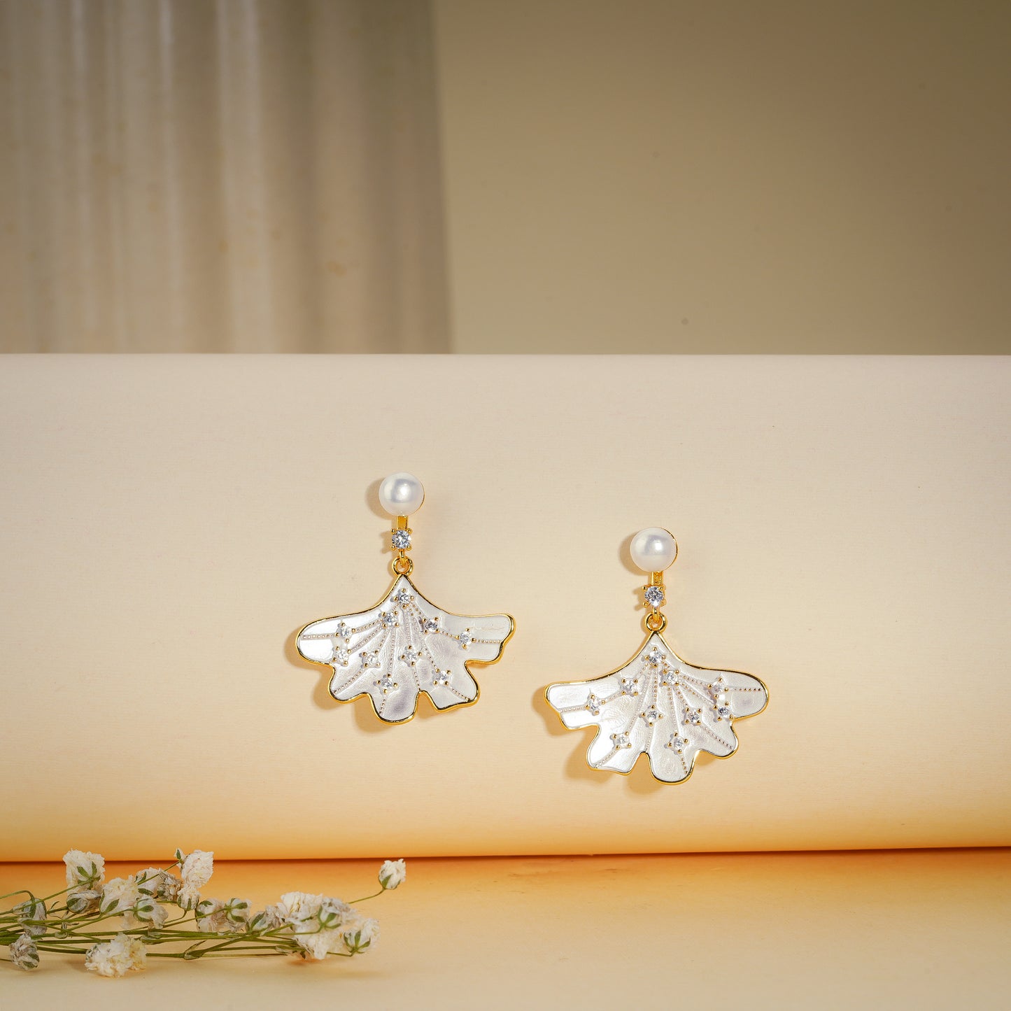 18K Gold Coated Pearl Leaf Drop Earrings – Anti Tarnish Demi-Fine Jewellery