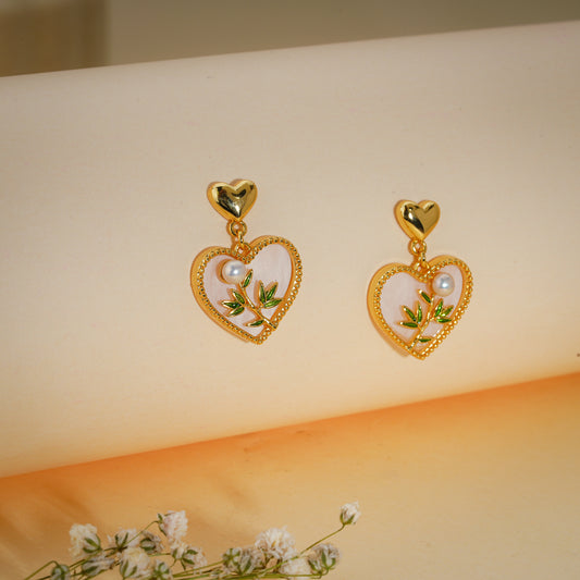 Heart Pearl Stud Earrings