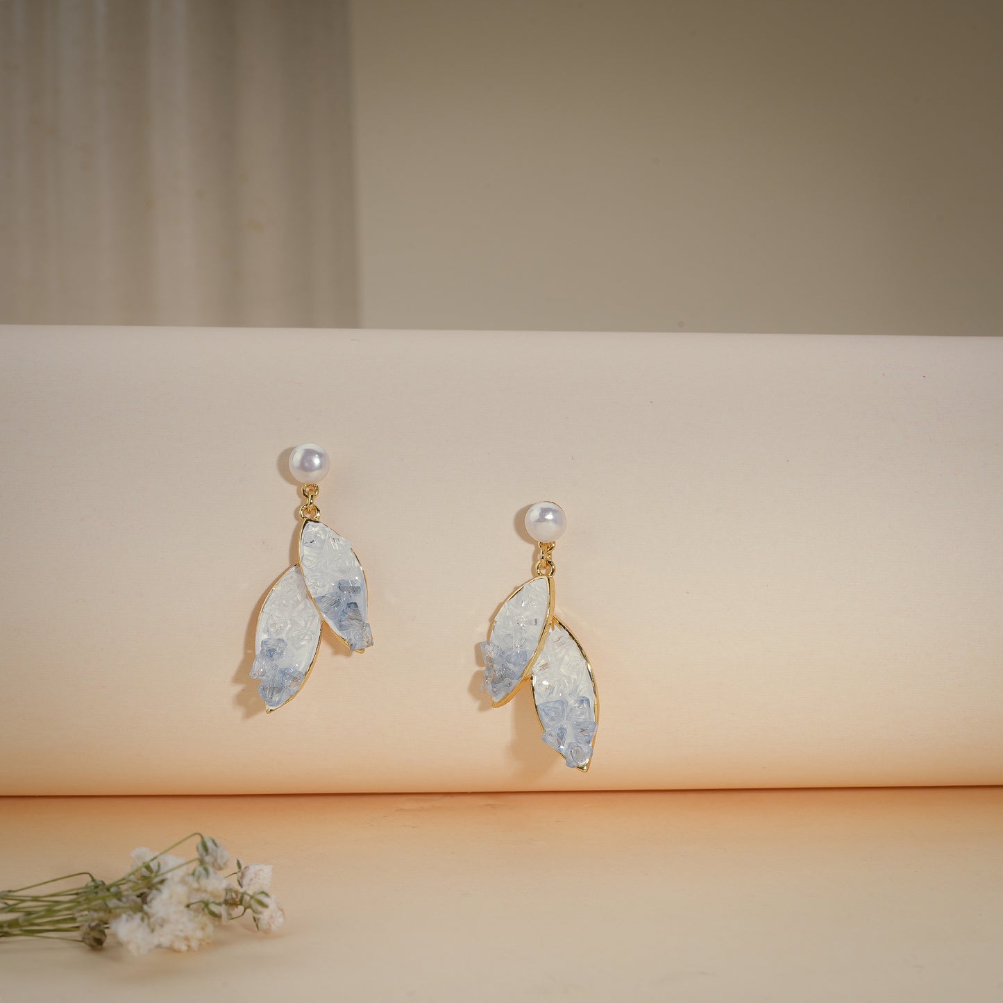 Ice Crystal Petal Drop Earrings – 18K Gold Plated Anti-Tarnish Earrings