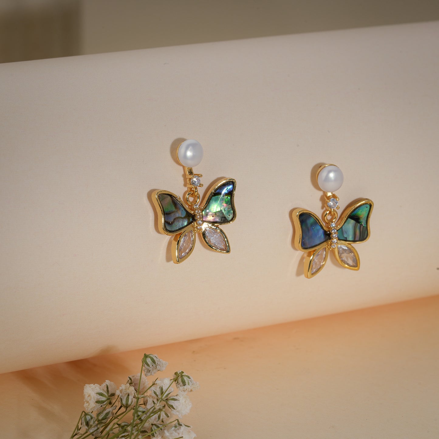 Midnight Butterfly Pearl Drop Earrings – 18K Gold Plated Anti-Tarnish Earrings