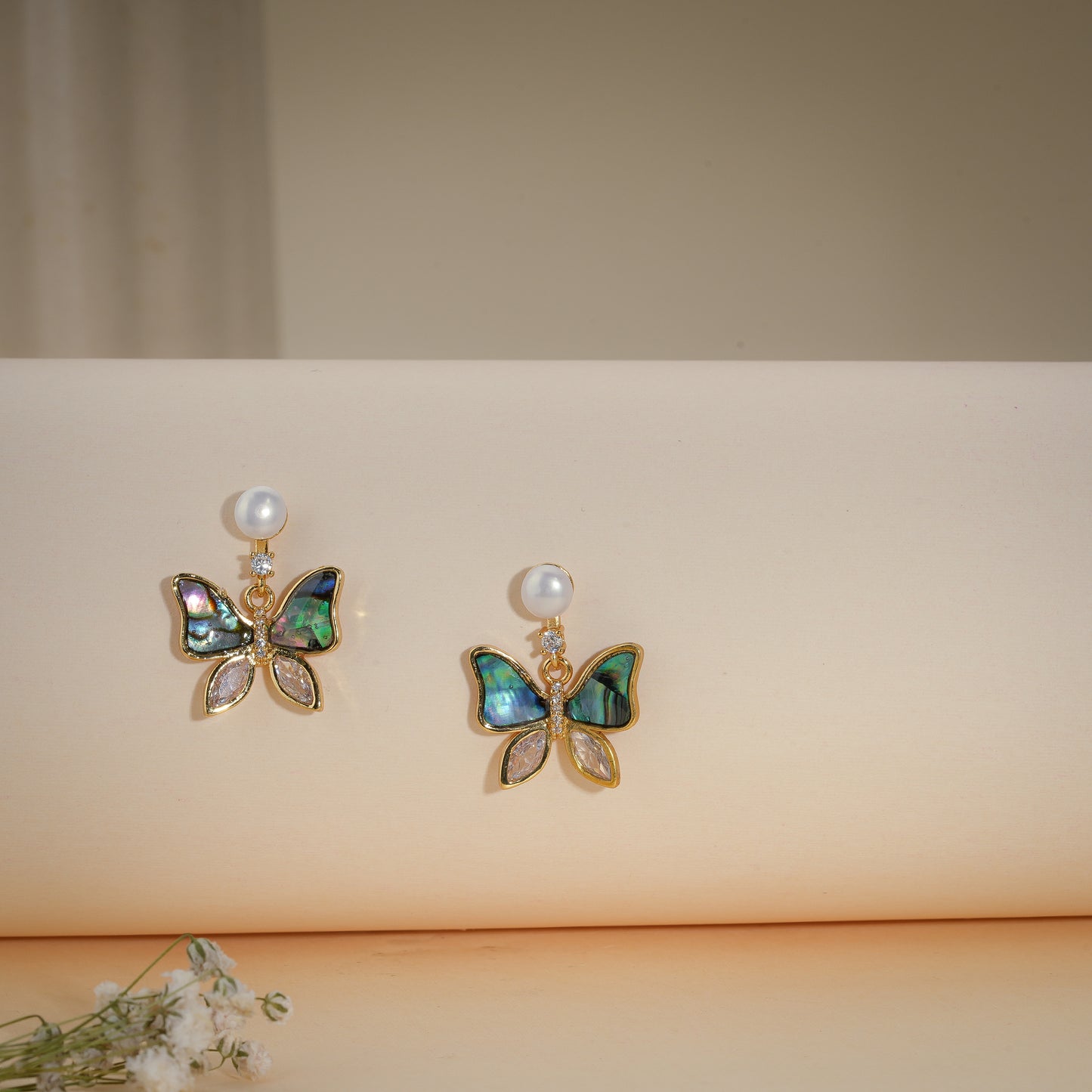 Midnight Butterfly Pearl Drop Earrings – 18K Gold Plated Anti-Tarnish Earrings