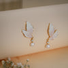 Blush Crystal Butterfly Pearl Drop Earrings – 18K Gold Plated Anti-Tarnish Earrings