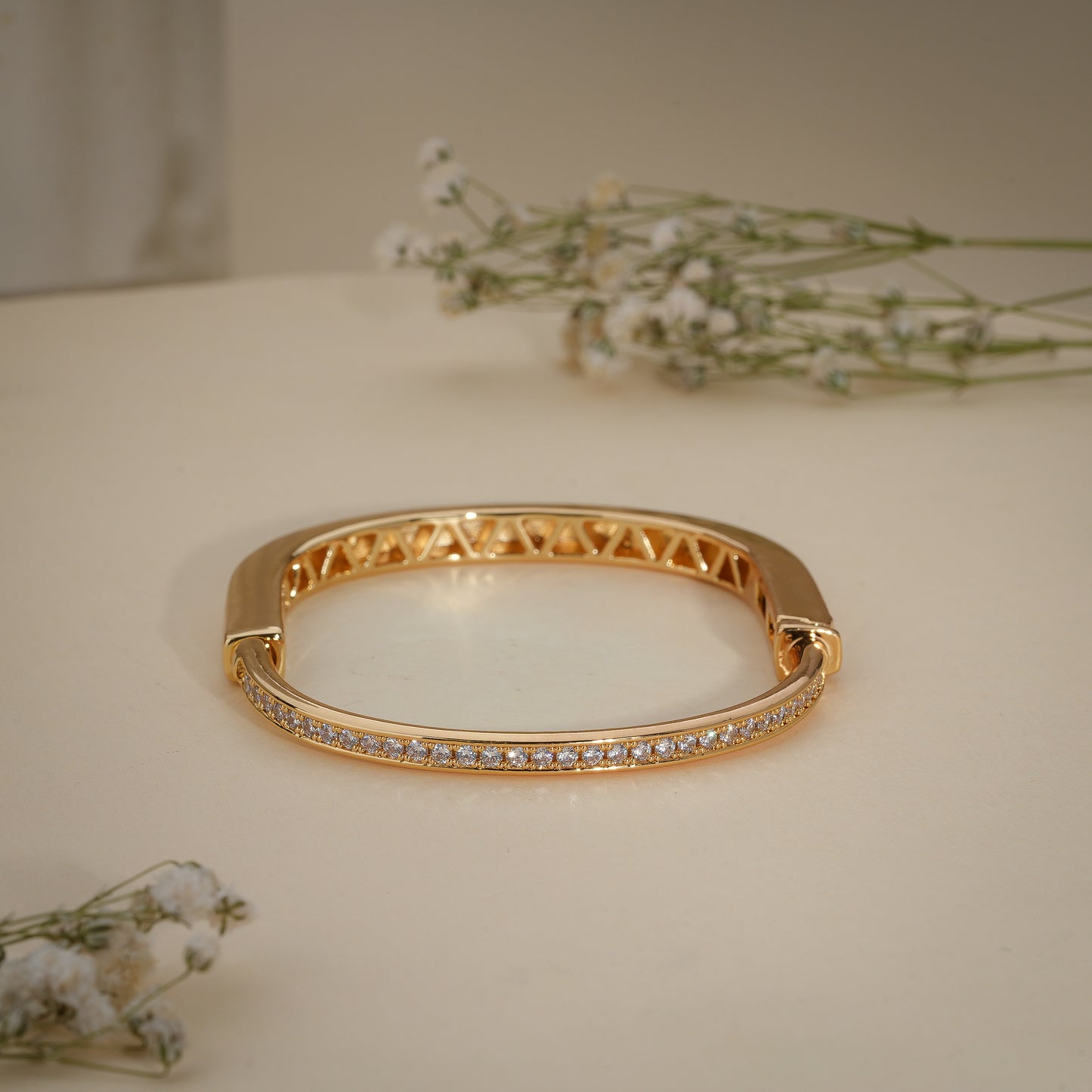 18K Gold Coated Crystal Cuff Bracelet – Anti Tarnish Demi-Fine Jewellery