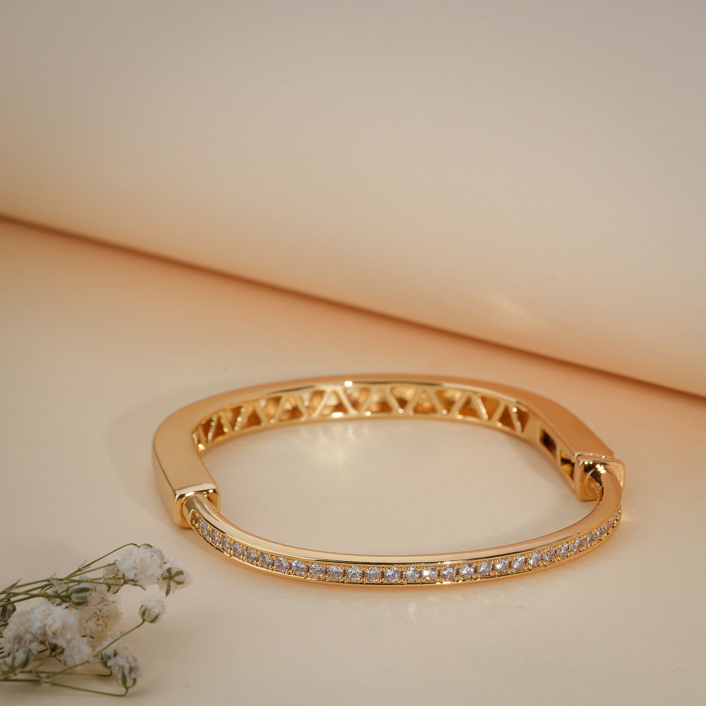 18K Gold Coated Crystal Cuff Bracelet – Anti Tarnish Demi-Fine Jewellery