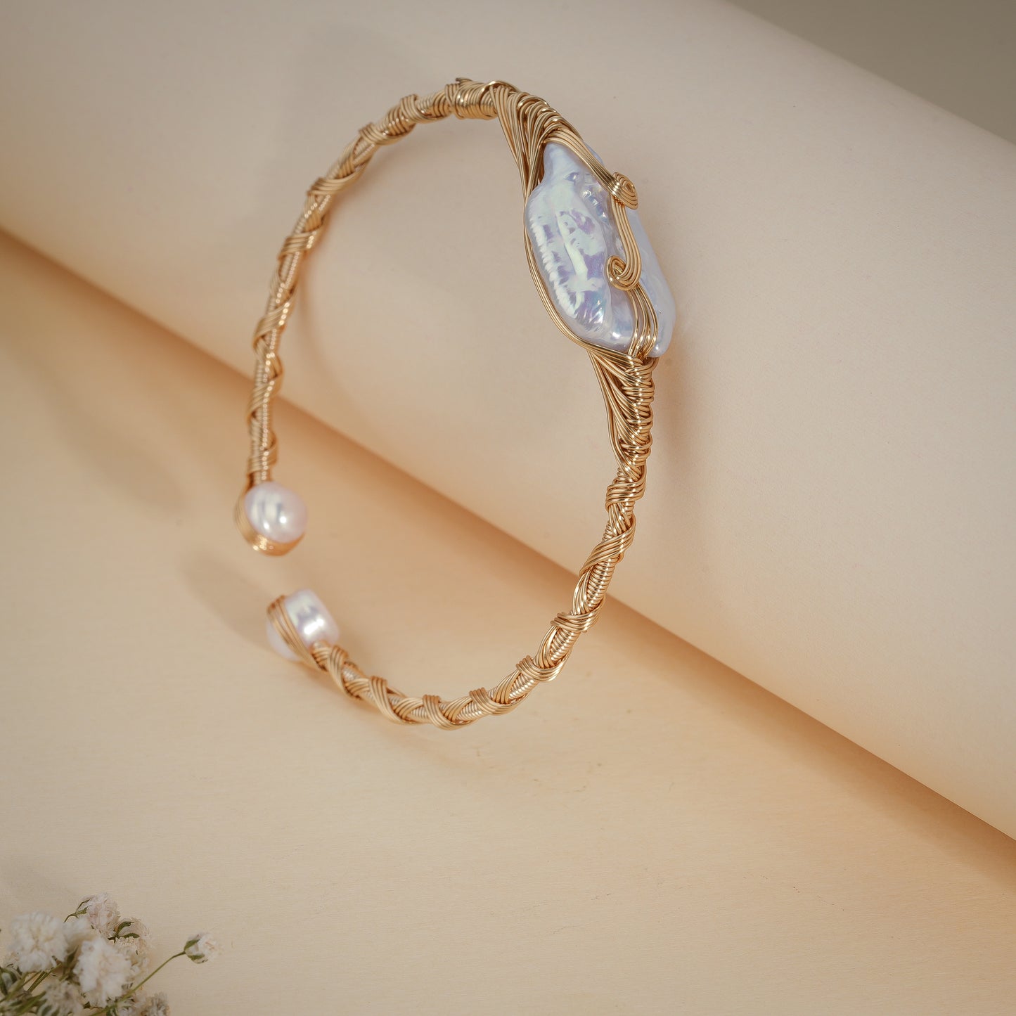 18K Gold Coated Natural Pearl Wire Bracelet – Anti Tarnish Demi-Fine Jewellery