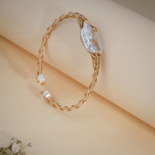18K Gold Coated Natural Pearl Wire Bracelet – Anti Tarnish Demi-Fine Jewellery