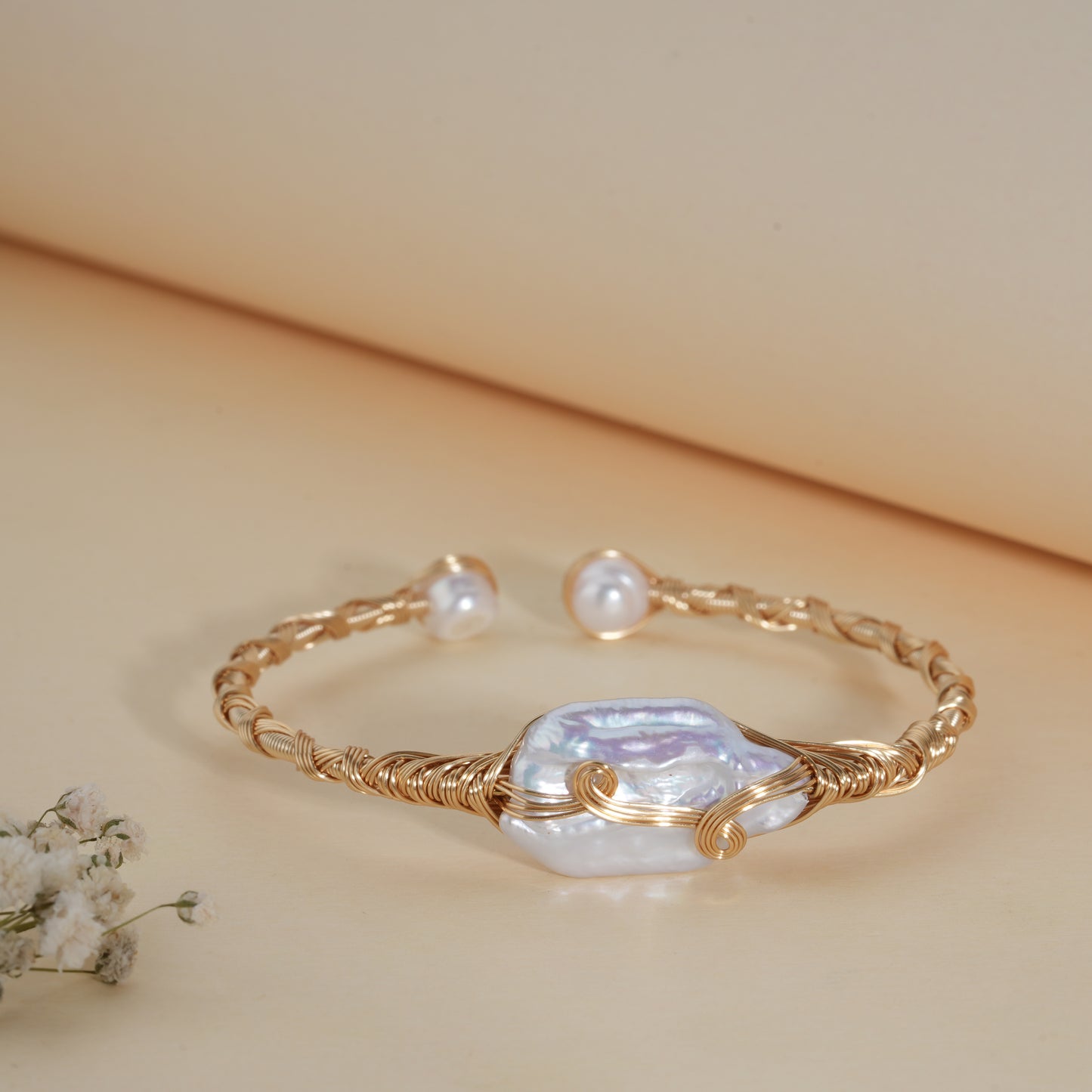 18K Gold Coated Natural Pearl Wire Bracelet – Anti Tarnish Demi-Fine Jewellery